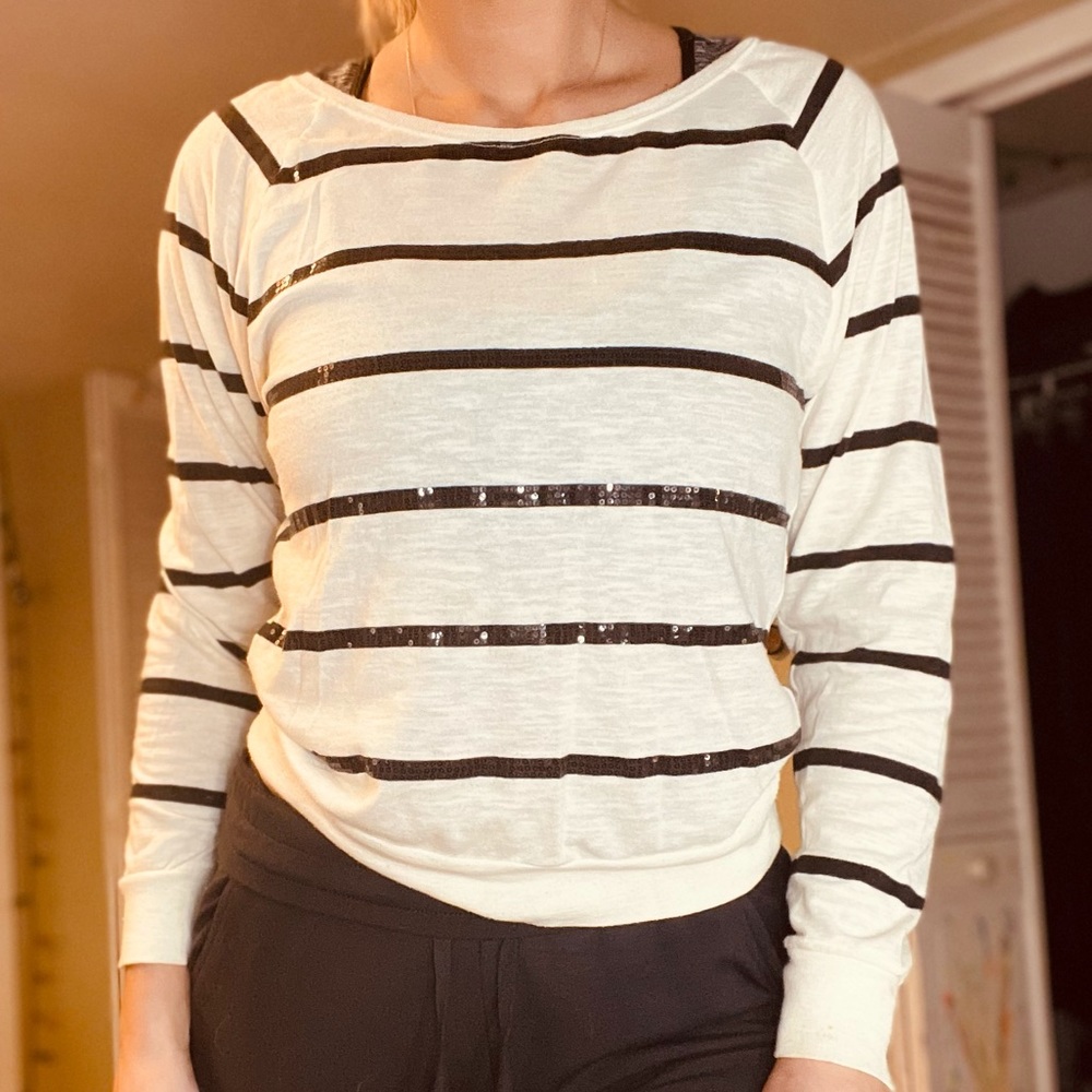 PINK size XS long sleeve sequin black stripes
